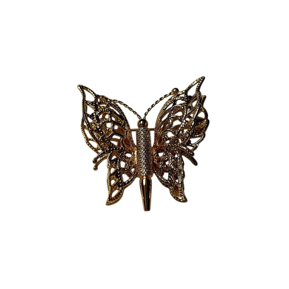 Brooch, Signed Monet Gold Tone Filagreed Butterfly, Elegant.